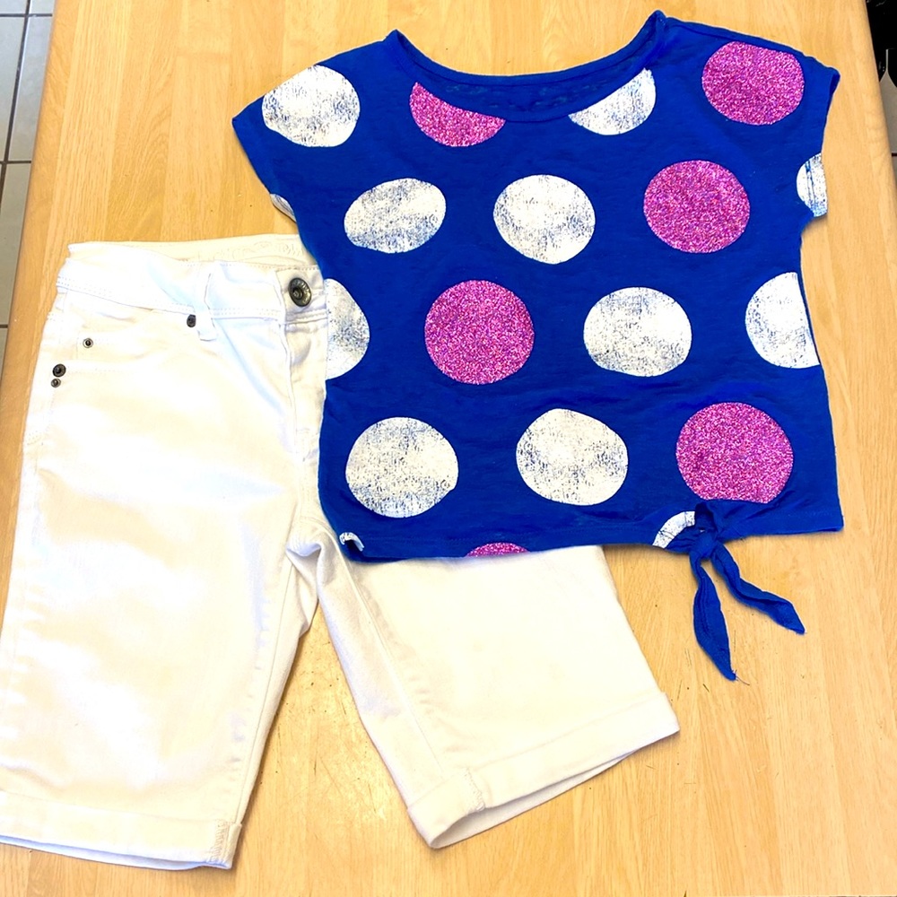Justice Girls 12 Top & 12S Premium White  Jean Short Matching Set